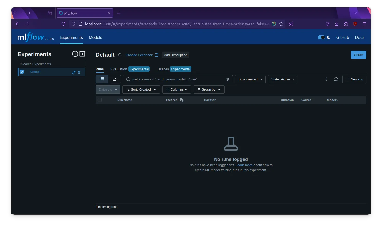 MLflow Web Interface